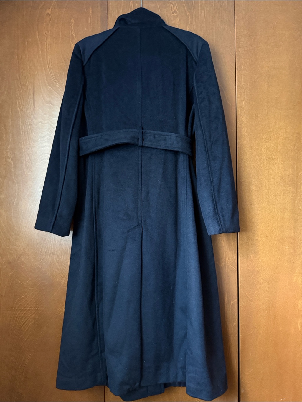 Cole Haan Black Slick Wool Asymmetric Zip Self Belted Signature Tag Coat Nwt 14 — image 8 of 8